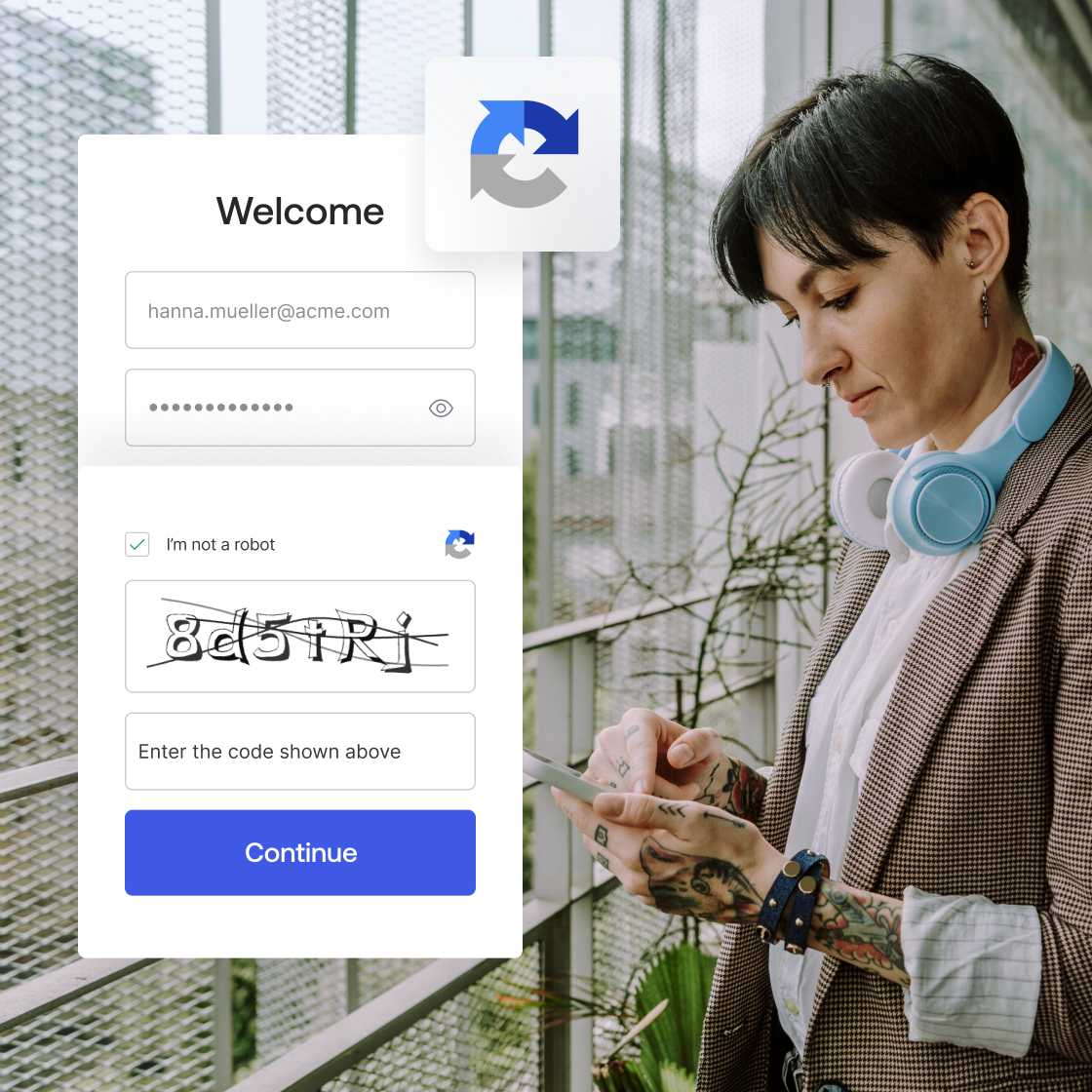 A woman verifying her account to confirm she is not a robot.