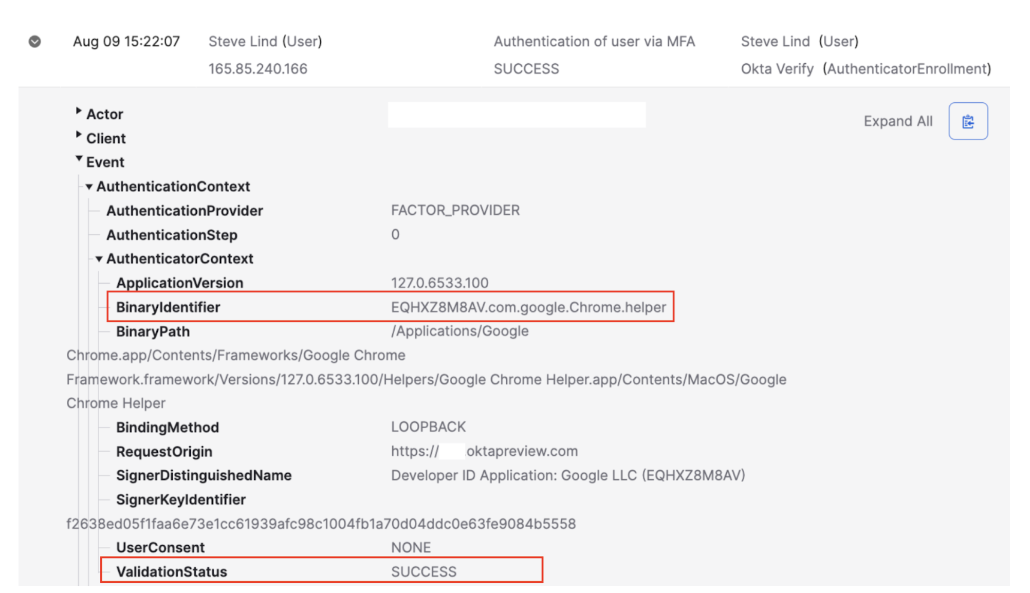 Okta Dashboard using Chrome for macOS