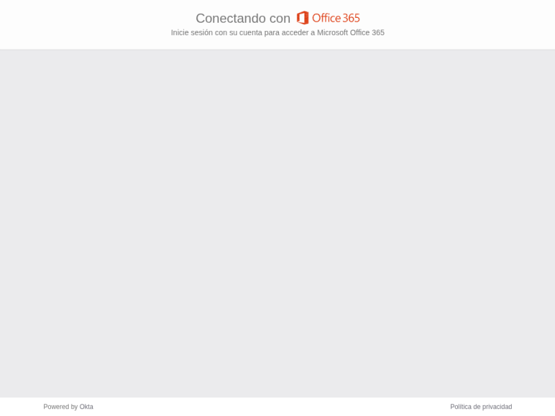 Captura de tela do URL final apresentado ao usuário visado, neste caso, uma página de login para um usuário do Office365 federado ao Okta como o provedor de identidade