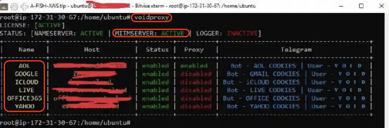 Captura de tela do VoidProxy anexada ao anúncio da dark web