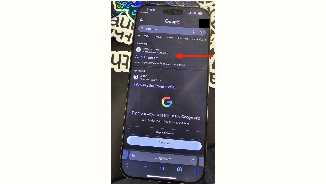 Example of a malicious site sponsored to optimize rankings in Google Search results
