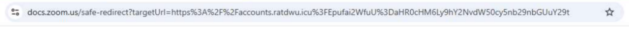 Un análisis de AnyRun muestra el redireccionamiento de un enlace de Zoom Doc al dominio de phishing