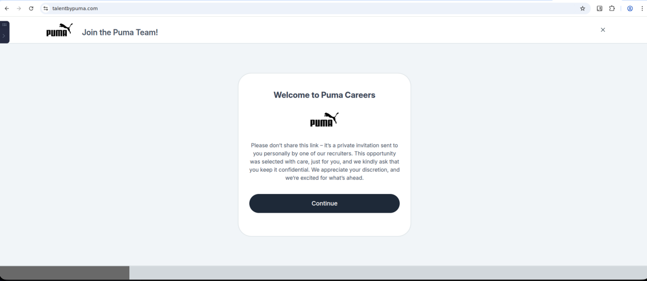 First-stage landing page impersonating Puma